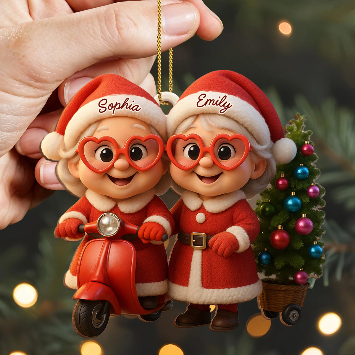 Santa Duo On Scooter With Christmas Tree