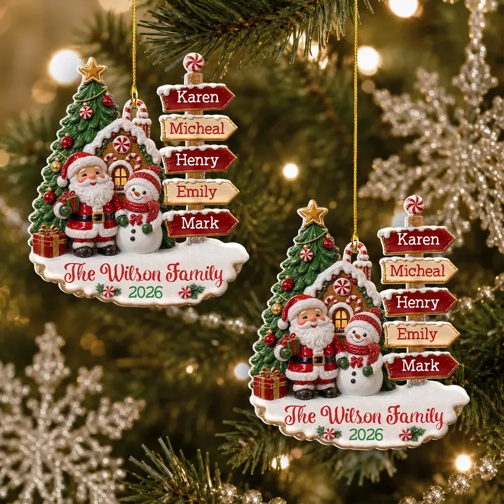 Family Christmas Personalized Wooden Ornament - Custom Name Signpost Keepsake Family Holiday Tree