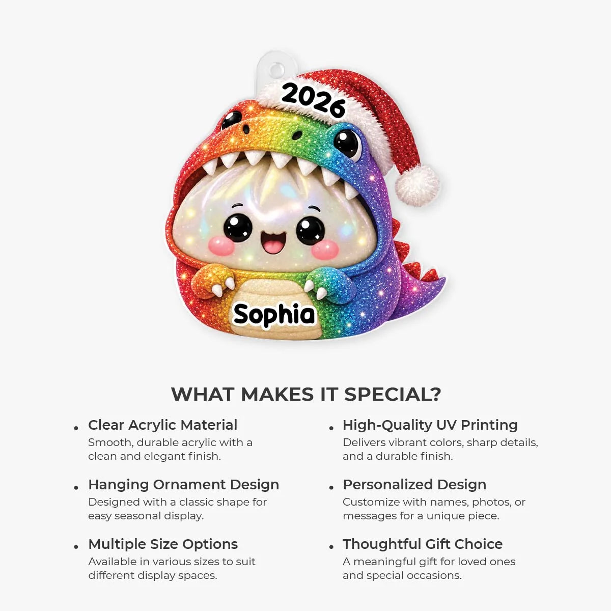 Cute Dinosaur Baozi Dumpling with Custom Name - Personalized Christmas Ornament for Kids and Family