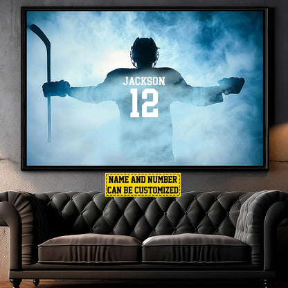 Personalized Hockey Player Poster for Son/Grandson with personalized design details for meaningful gifting