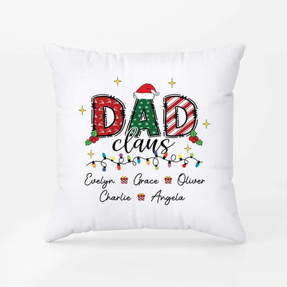 Dad Claus Personalized Pillow with Kids Names - Custom Holiday Throw Pillow Gift for Dad & Mom