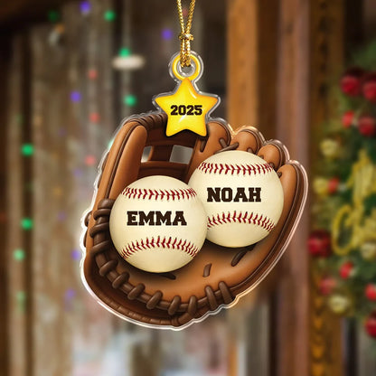 Custom Baseball Glove with Names Personalized Acrylic Ornament - Christmas Tree Keepsake Gift for Family