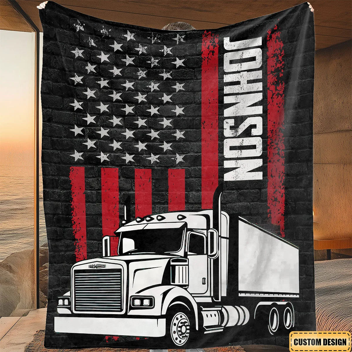 Personalized Trucker Blanket - Custom Name Gift for Drivers