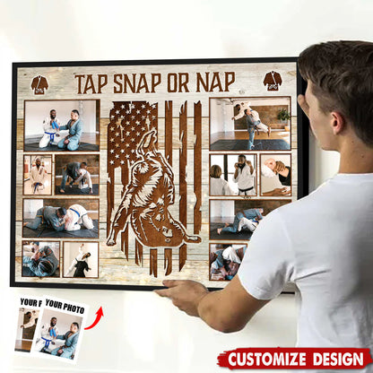 Personalized jiu jitsu photo canvas print showing custom martial arts action shots - premium BJJ gift for husband or dad image 6
