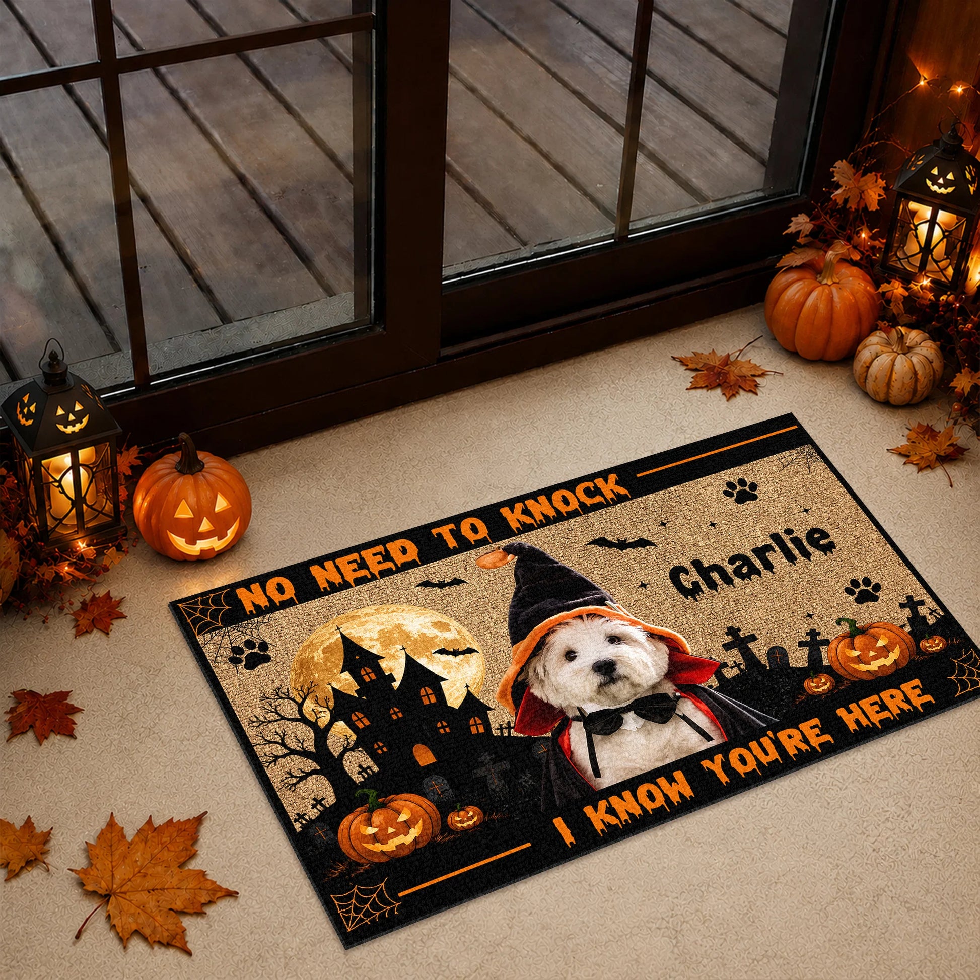 No Need To Knock We Know You're Here - Personalized Halloween Pet Doormat for Pet Lovers