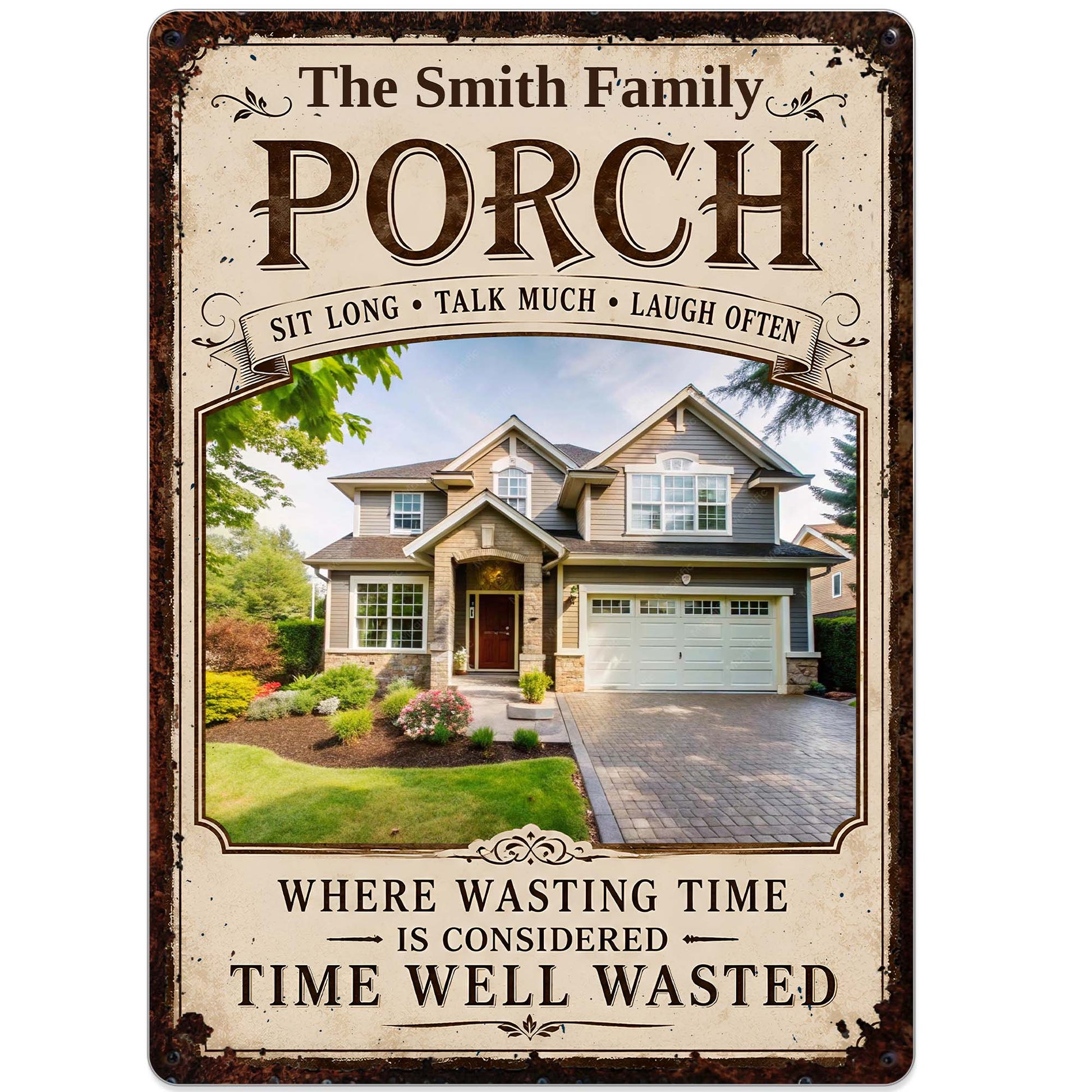 Personalized porch sign with photo print and rustic family name design for outdoor home decor image 9