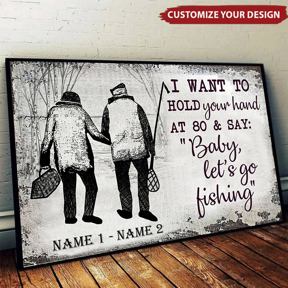 Custom fishing couple canvas wall art with personalized name prints - romantic gift for fisherman couples image 6