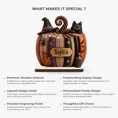 Personalized Pumpkin Book Wooden Plaque - Custom Spooky Halloween Decor Gift