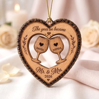 "The Year We Became Mr & Mrs" Personalized Newlywed Wooden Ornament - Custom Wedding Christmas Keepsake for Couples
