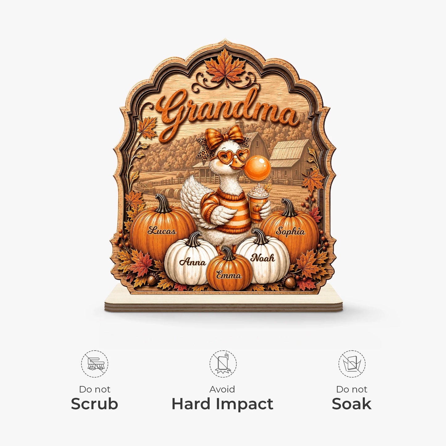 Fall Goose Grandma Wooden Plaque - Personalized Pumpkin Name Keepsake Gift