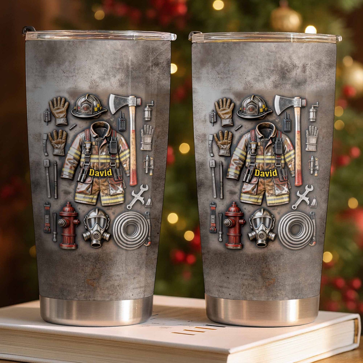 Personalized firefighter gifts custom stainless steel tumbler featuring firefighter gear and custom name print image 9
