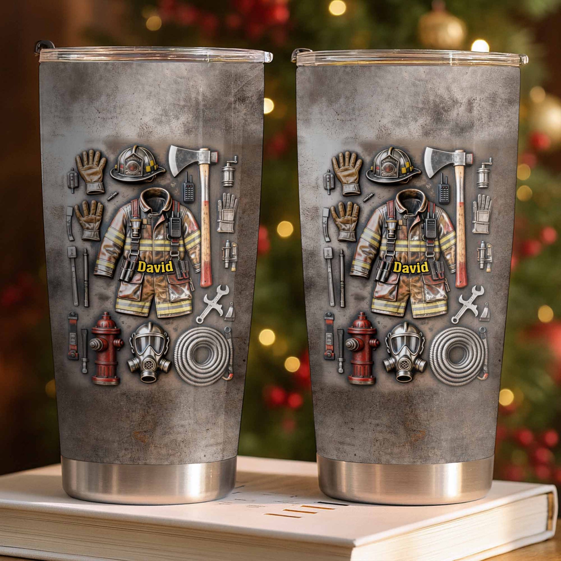 Personalized firefighter gifts custom stainless steel tumbler featuring firefighter gear and custom name print image 9