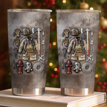 Personalized firefighter gifts custom stainless steel tumbler featuring firefighter gear and custom name print image 9
