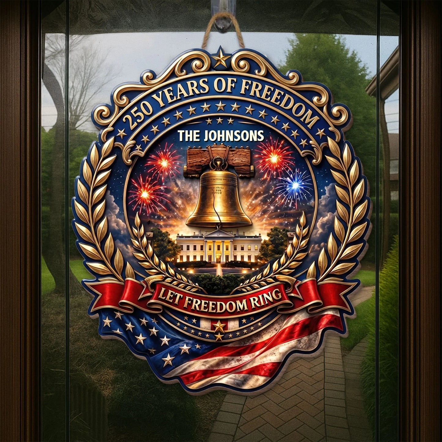 Wood Sign material and size view - Custom 250 Years Of Freedom Patriotic Wood Sign