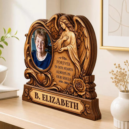 Forever In Our Hearts Personalized Memorial Wooden Block - Custom Angel Photo Gift for Family