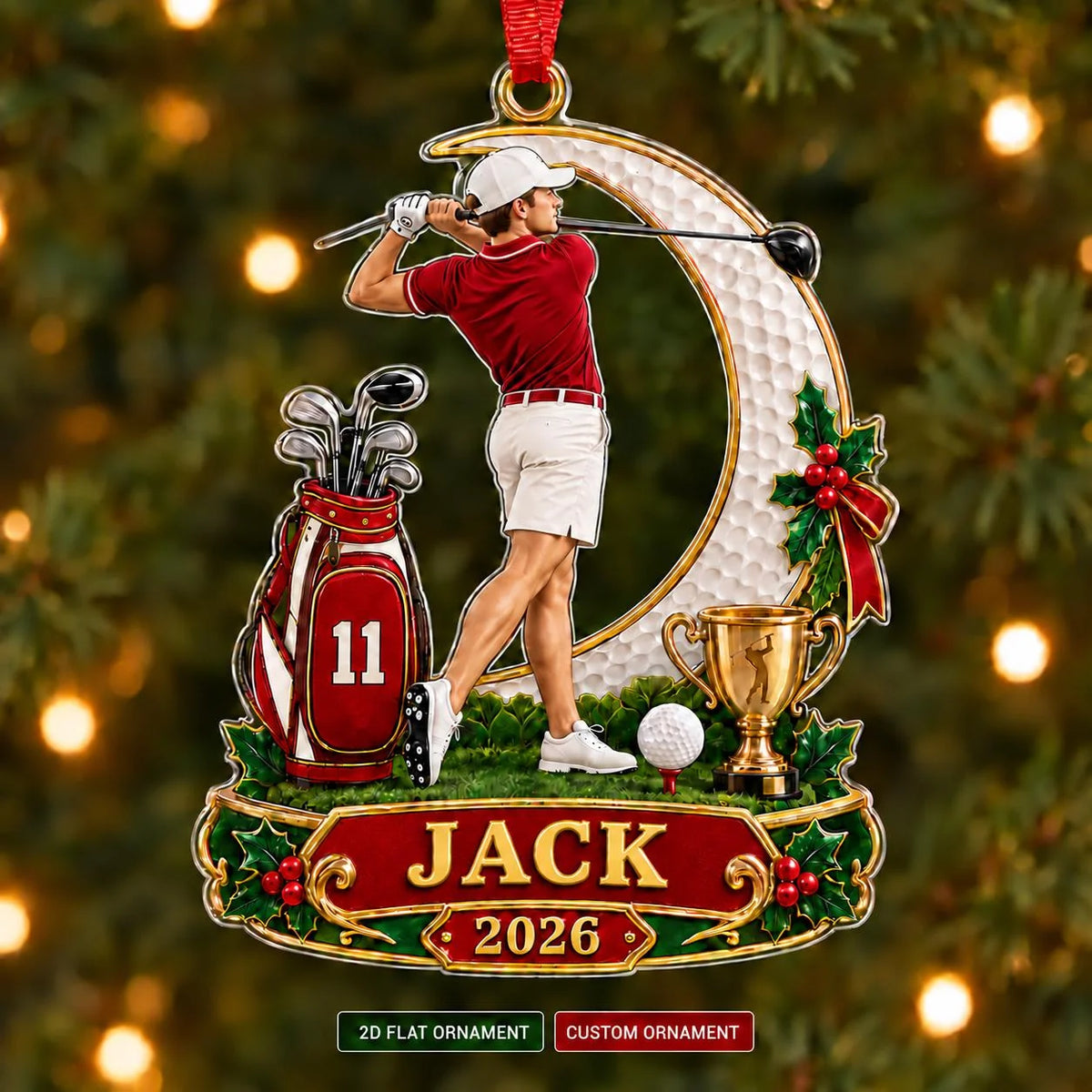 Custom Male Golfer Christmas Ornament - Personalized Acrylic Keepsake Gift