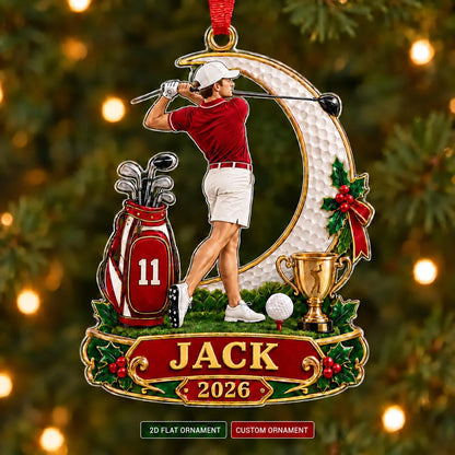 Custom Male Golfer Christmas Ornament - Personalized Acrylic Keepsake Gift