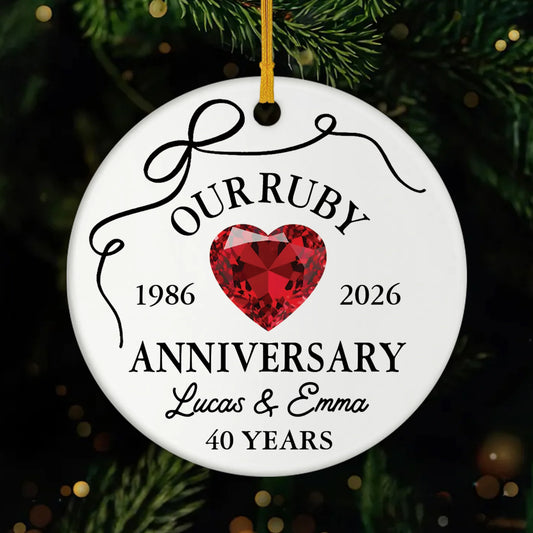 "Our Ruby Anniversary" Personalized Ceramic Ornament - 40th Wedding Keepsake for Couples