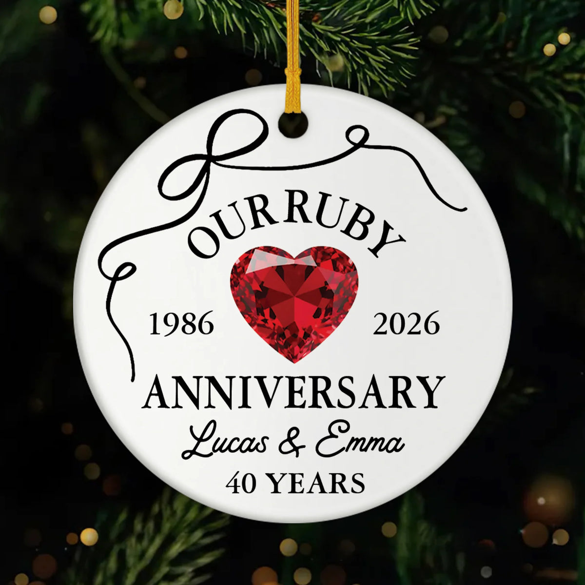 "Our Ruby Anniversary" Personalized Ceramic Ornament - 40th Wedding Keepsake for Couples