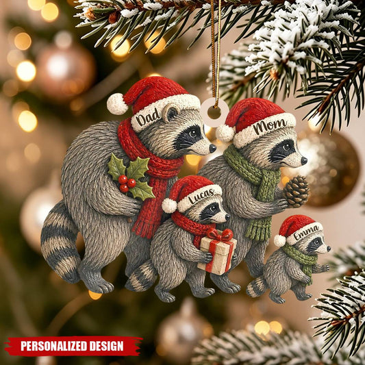 Custom Raccoon Family Christmas Acrylic Ornament - Personalized Family Names Keepsake Gift