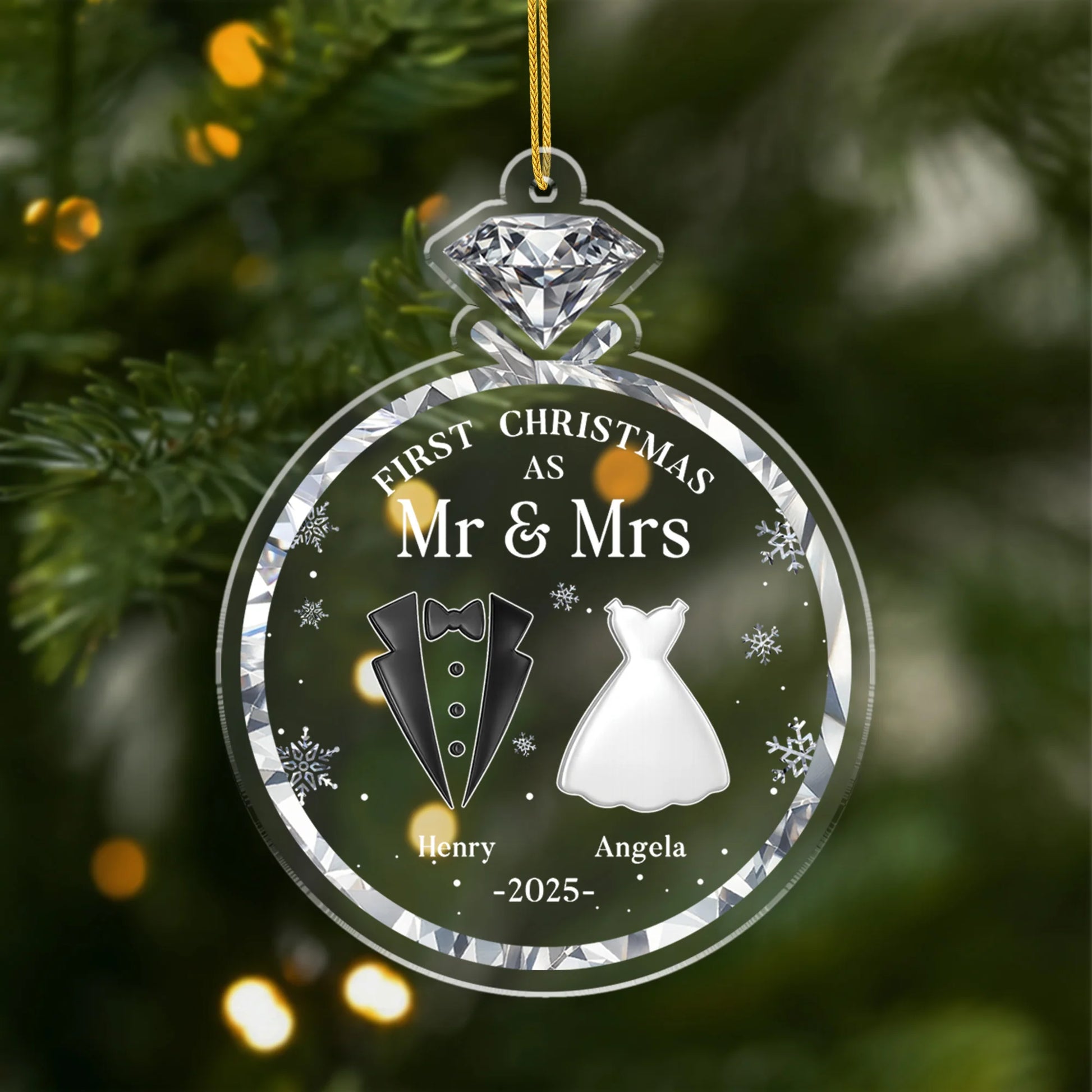 First Christmas As Mr and Mrs Ornament - Personalized Newlywed Wedding Keepsake Acrylic Ring Gift for Couples
