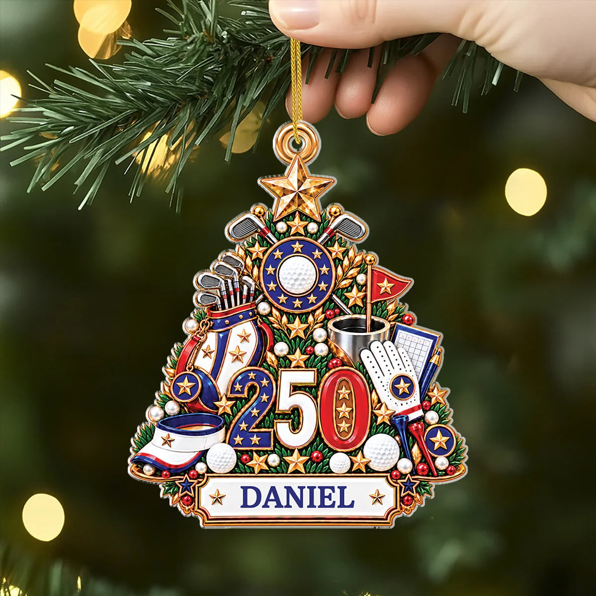 USA 250th Anniversary Golf Acrylic Ornament - Personalized Keepsake Gift for Golfers