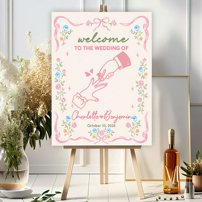 Custom wedding welcome sign canvas with elegant floral borders and personalized couple names image 6