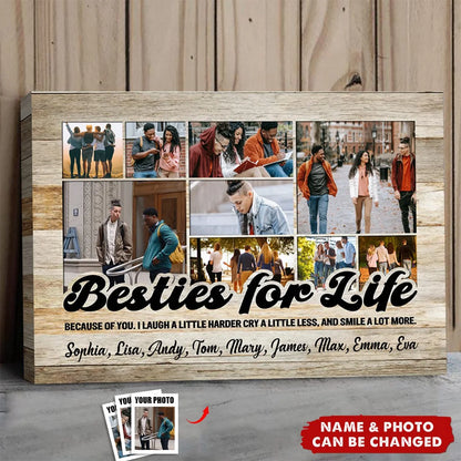 "Besties For Life" Personalized Bestie Photo Canvas / Poster - Custom Wall Art Gift for Best Friends
