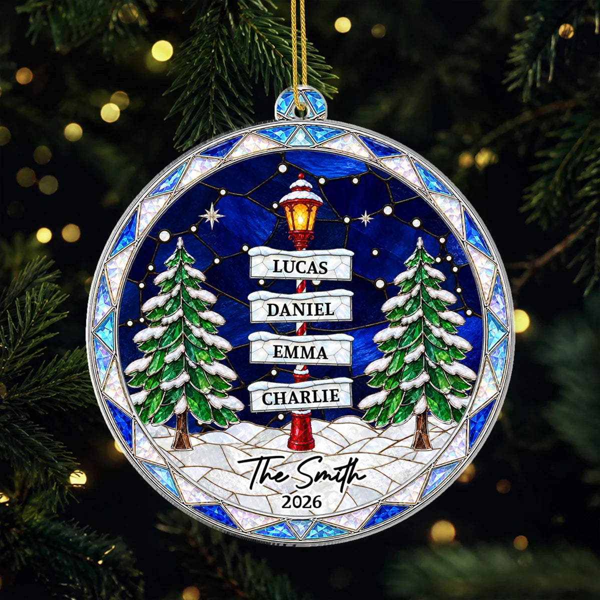 Winter Lamp Post Personalized Acrylic Ornament - Custom Christmas Tree Keepsake for Family