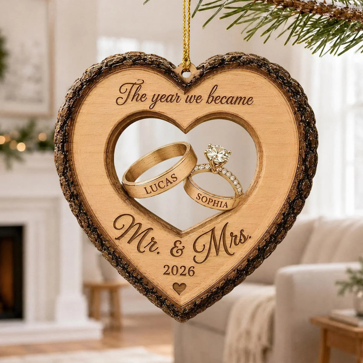 "The Year We Became Mr. & Mrs." Personalized Wooden Ornament - Custom Wedding Gift for Couples