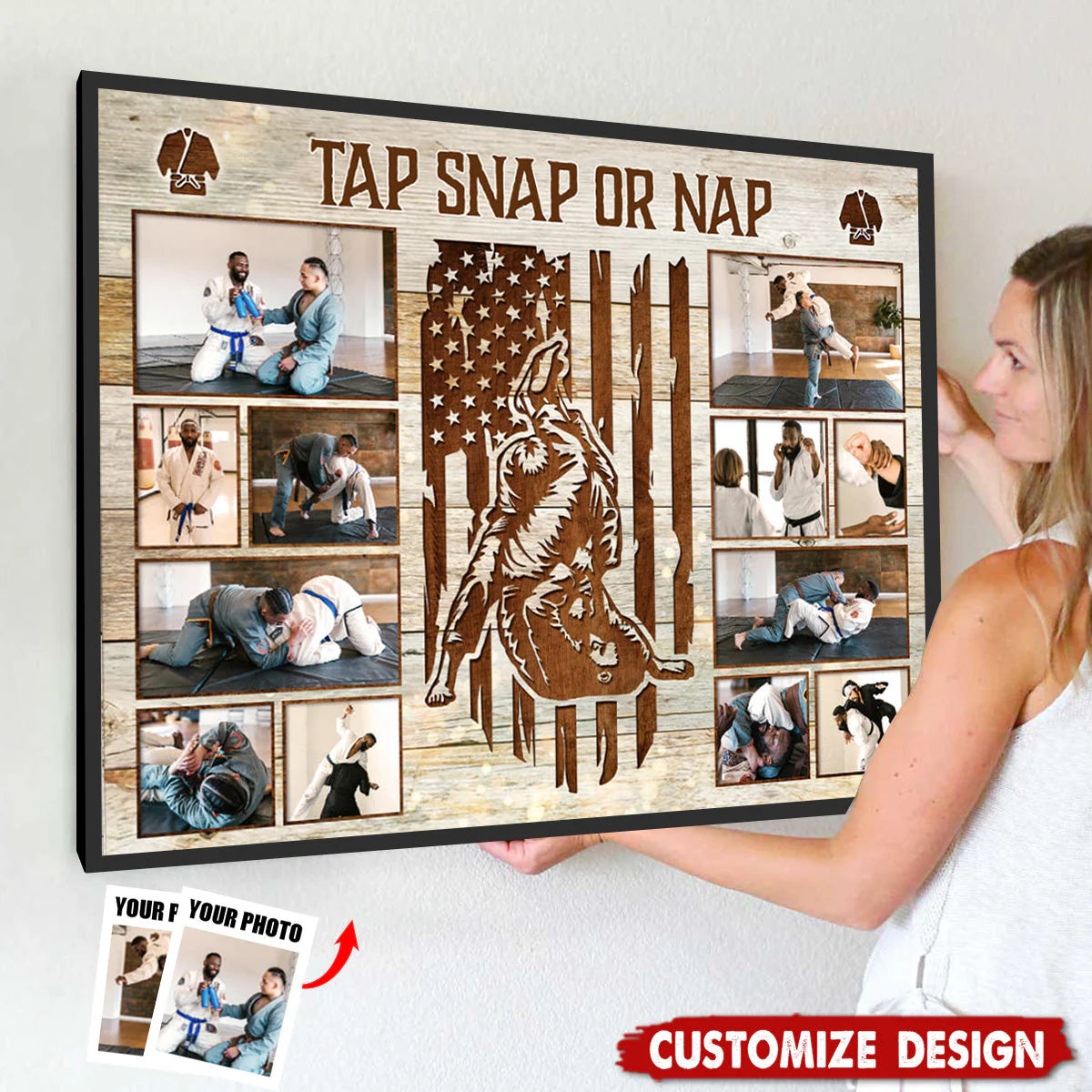 Personalized jiu jitsu photo canvas print showing custom martial arts action shots - premium BJJ gift for husband or dad image 7
