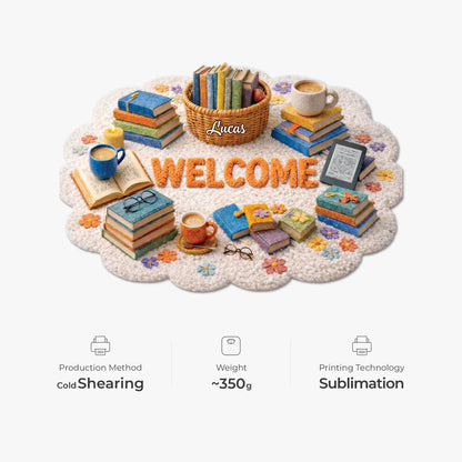Welcome Custom Shaped Doormat - Personalized Book Lovers Gift for Reading Nook & Entryway Decor