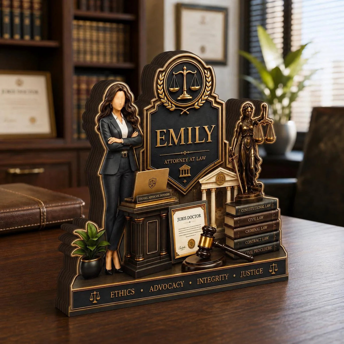 Custom Lawyer Wooden Block - Personalized Law School Graduation Gift for Attorney