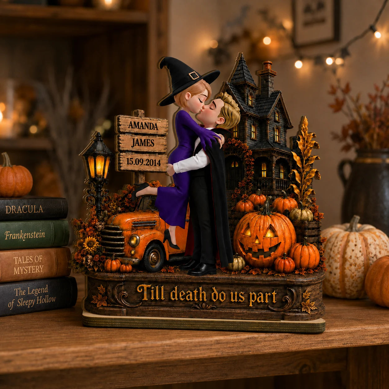 "Till Death Do Us Part" Personalized Halloween Couple Plaque - Custom Haunted House Decor