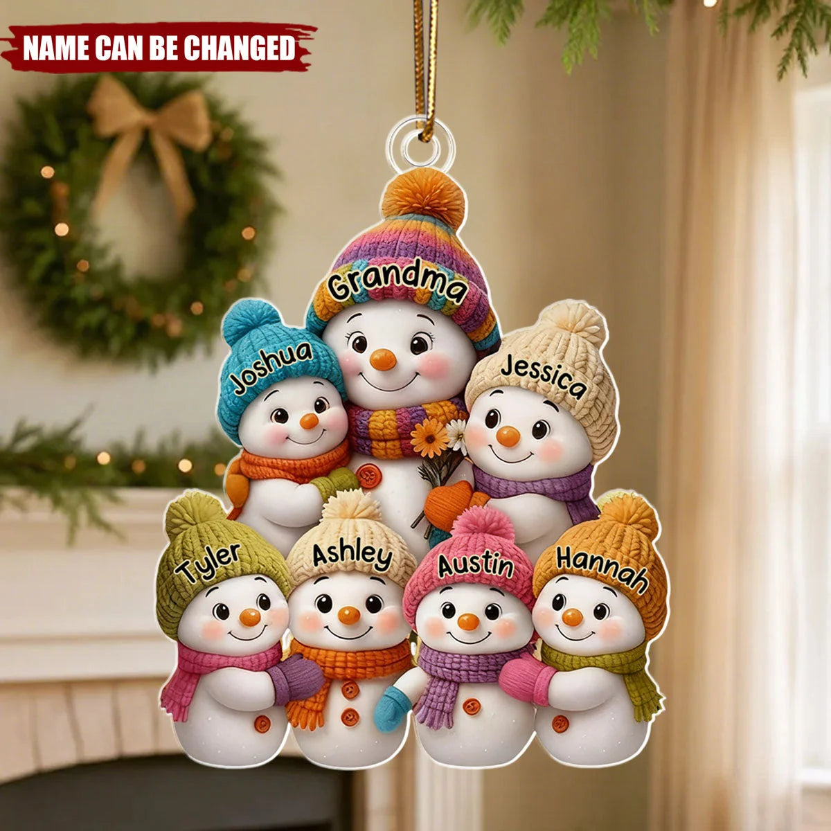 Snowman Grandma And Grandkids Personalized Acrylic Ornament - Custom Family Christmas Keepsake