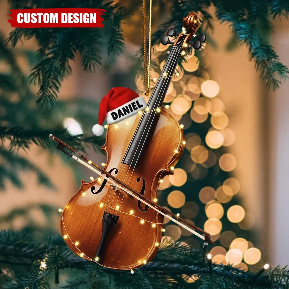 Personalized Violin Christmas Acrylic Ornament - Custom Fiddle Keepsake Gift for Musicians