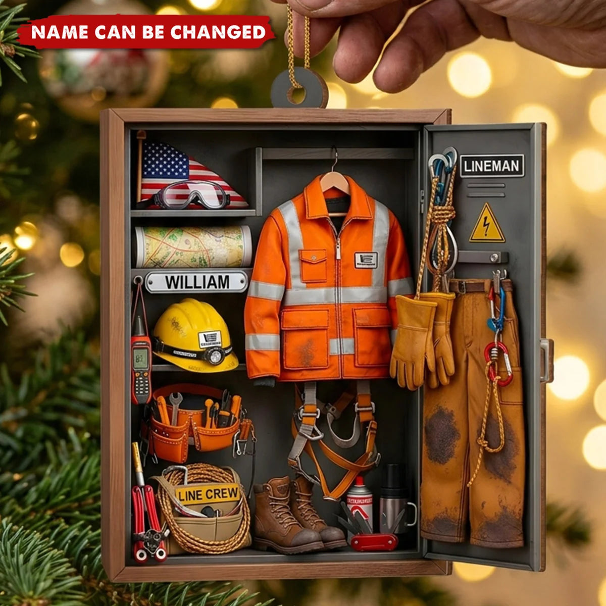 Personalized Lineman Locker Wooden Ornament - Custom Powerline Worker Christmas Keepsake