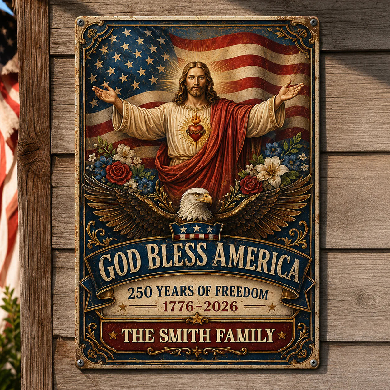 Metal Sign material and size view - Personalized God Bless America Metal Sign