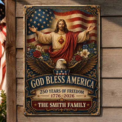 Metal Sign material and size view - Personalized God Bless America Metal Sign