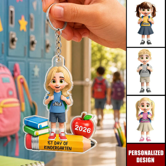"1st Day Of Kindergarten" Personalized Kids Acrylic Keychain - Custom Back To School Gift