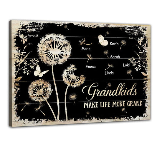Grandkids Make Life More Grand - Personalized Dandelion Canvas / Poster Gift for Grandma