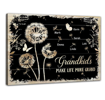 Grandkids Make Life More Grand - Personalized Dandelion Canvas / Poster Gift for Grandma