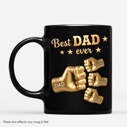 Best Dad Ever Fist Bump Personalized Mug - Custom Coffee Cup Gift for Dad and Grandpa on Father's Day