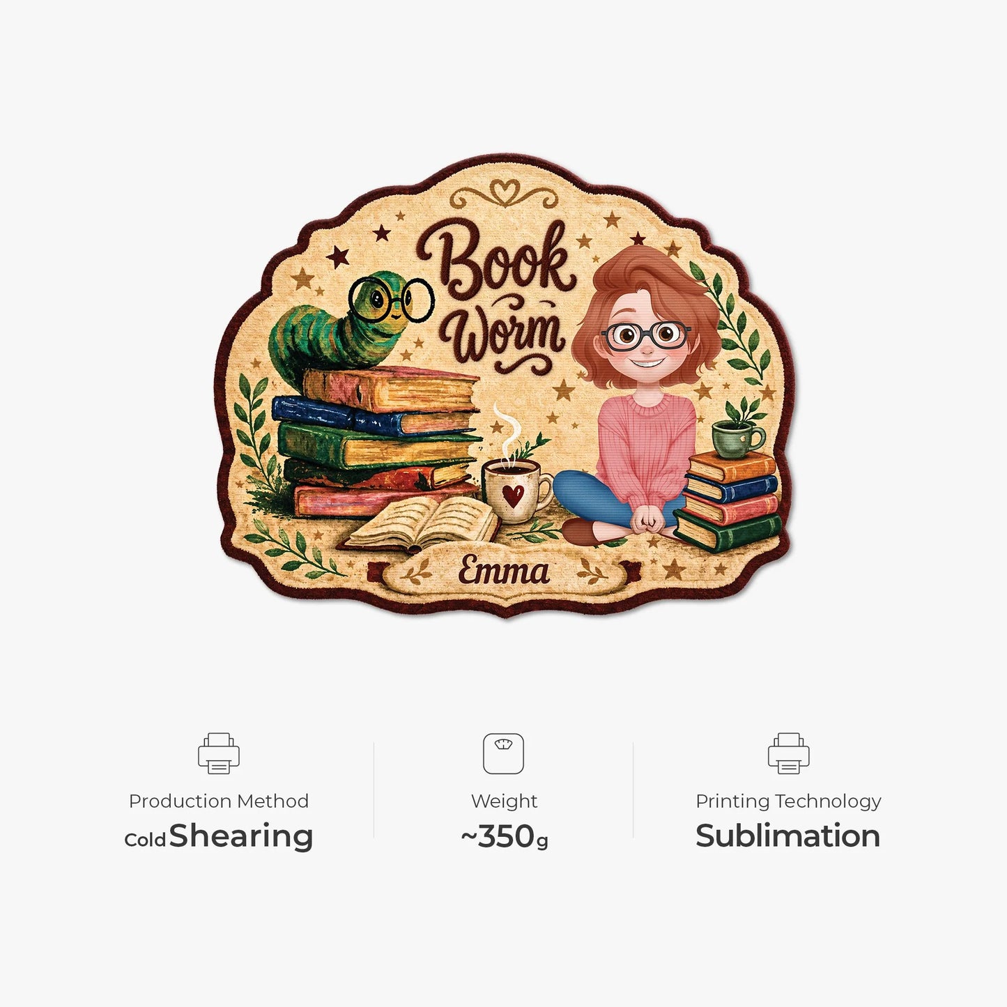 Doormat material and size view - Personalized Bookworm Doormat