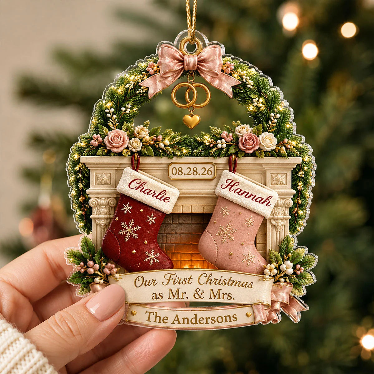 "Our First Christmas as Mr. & Mrs." - Personalized Acrylic Ornament Gift for Couples