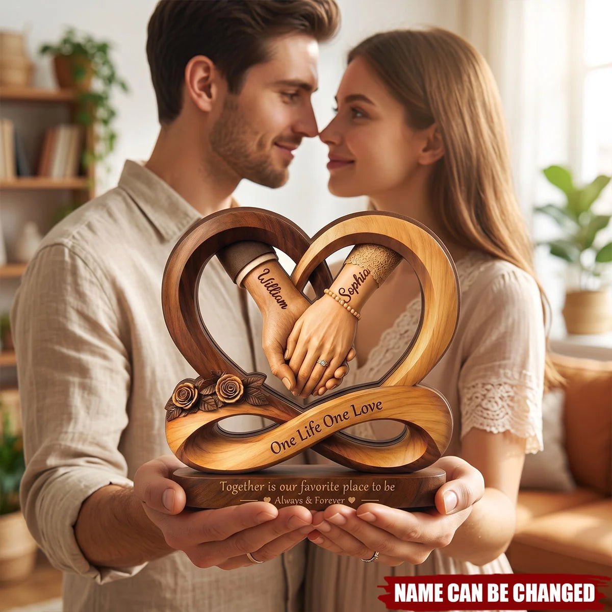 One Life One Love Personalized Wooden Block - Custom Romantic Wedding Gift for Couples
