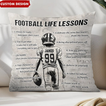 Football Life Lessons Personalized Pillow - Custom Name Number Throw Pillow Gift