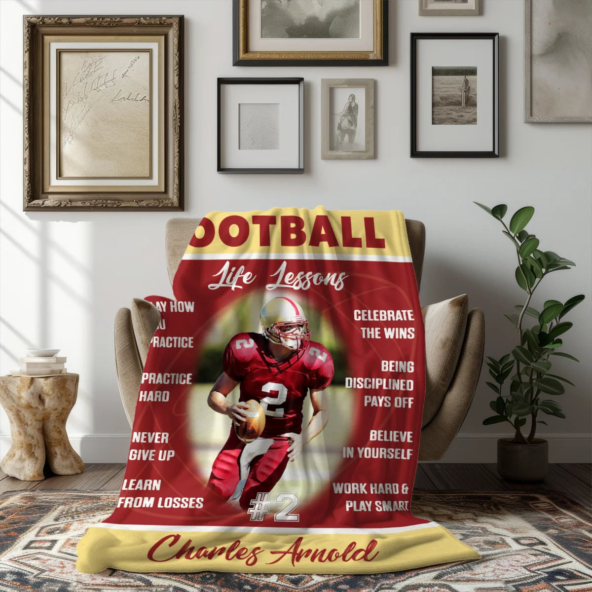 Football Life Lessons Personalized Blanket - Custom Name Gift for American Football Players