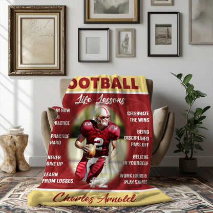 Football Life Lessons Personalized Blanket - Custom Name Gift for American Football Players