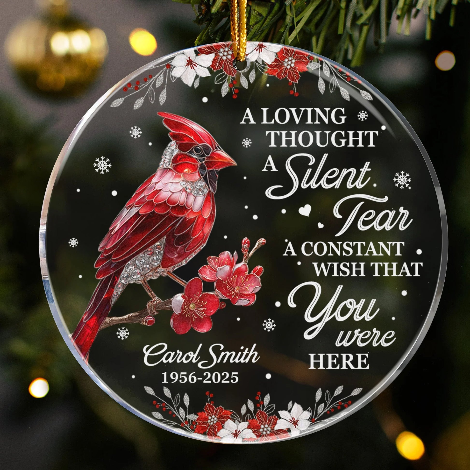 "A Silent Tear" Personalized Red Cardinal Memorial Acrylic Ornament - Custom Sympathy Gift for Family Loss